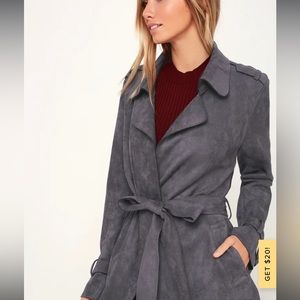 Lulus Morning Chill Blue Grey Suede Trench Coat